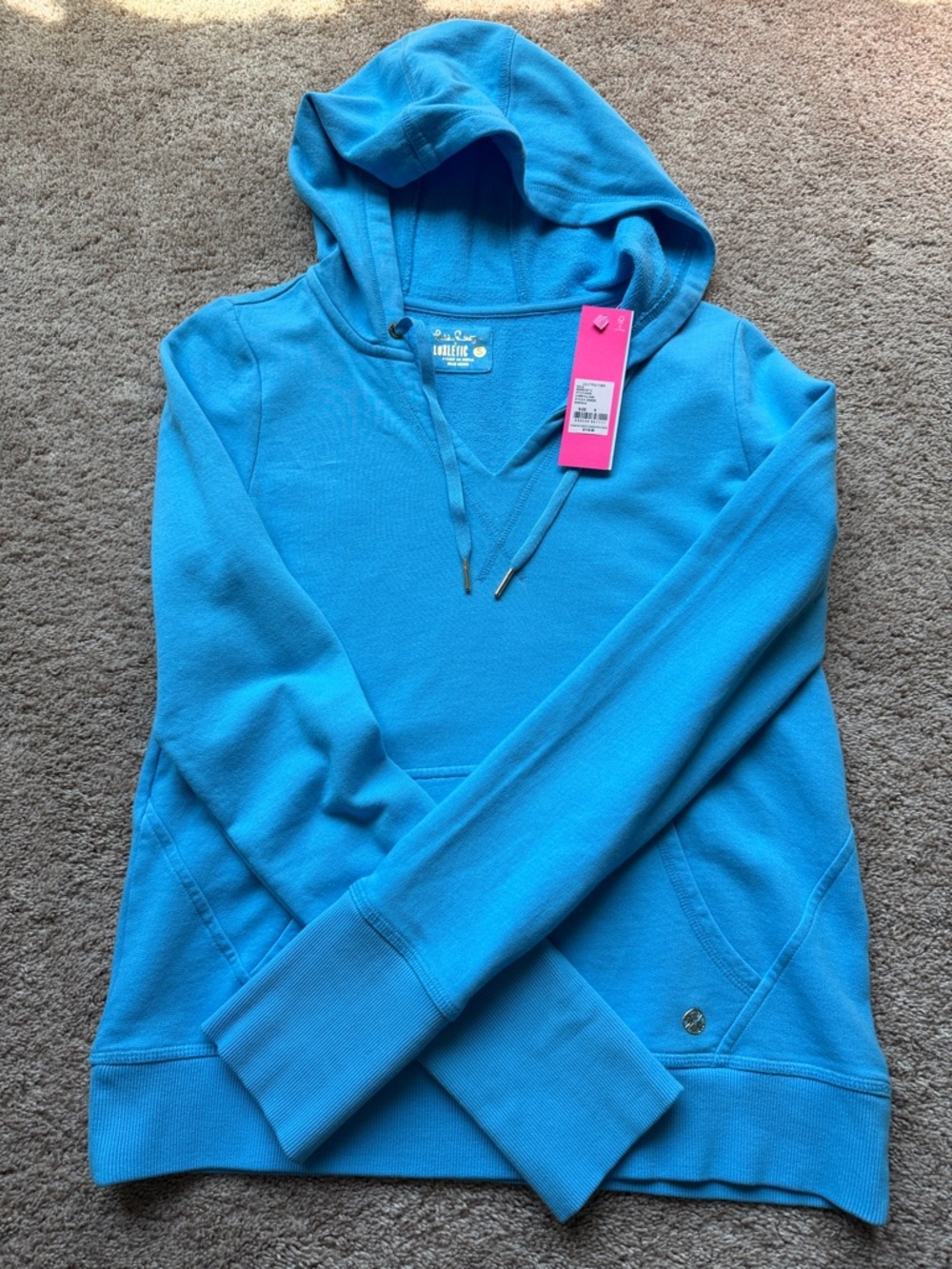 NWT Lilly Pulitzer Bright Aqua Blue Hooded Pullover Sweatshirt-small